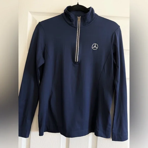 Greg Norman Collection Navy Quarter-Zip Pullover with Mercedes Logo - Picture 1 of 3